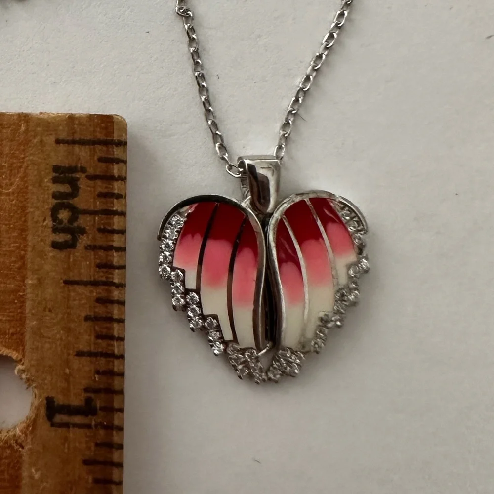 925 Silver double heart initial name cz pink handmade enamel necklace